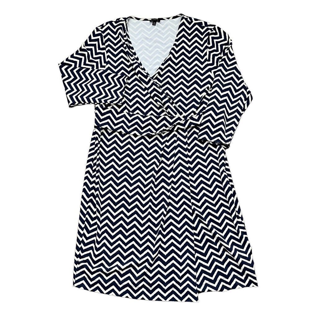 Talbots Chevron Print Belted Slinky Dress XLP Navy Jersey Office Nautical Coast - Picture 11 of 13